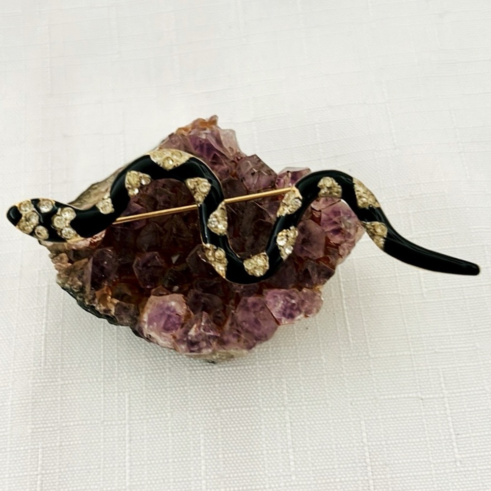 Vintage / Black, Silver & Gold Snake Brooch - Picture 6 of 6